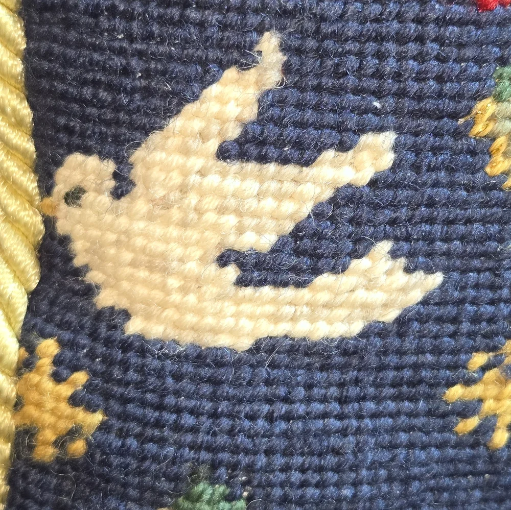Vintage Angel Needlepoint Tapestry Velvet Backed Gold Braid Edged Pillow 10
